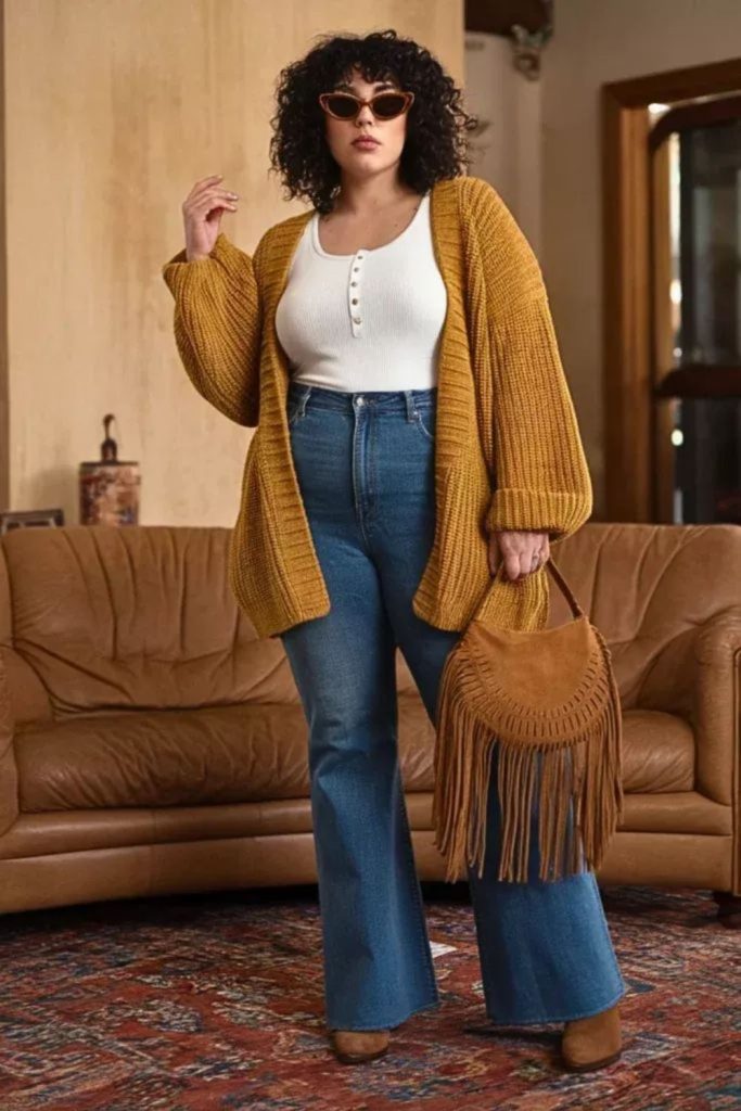 Lemon cardigan white linen blouse and jeans