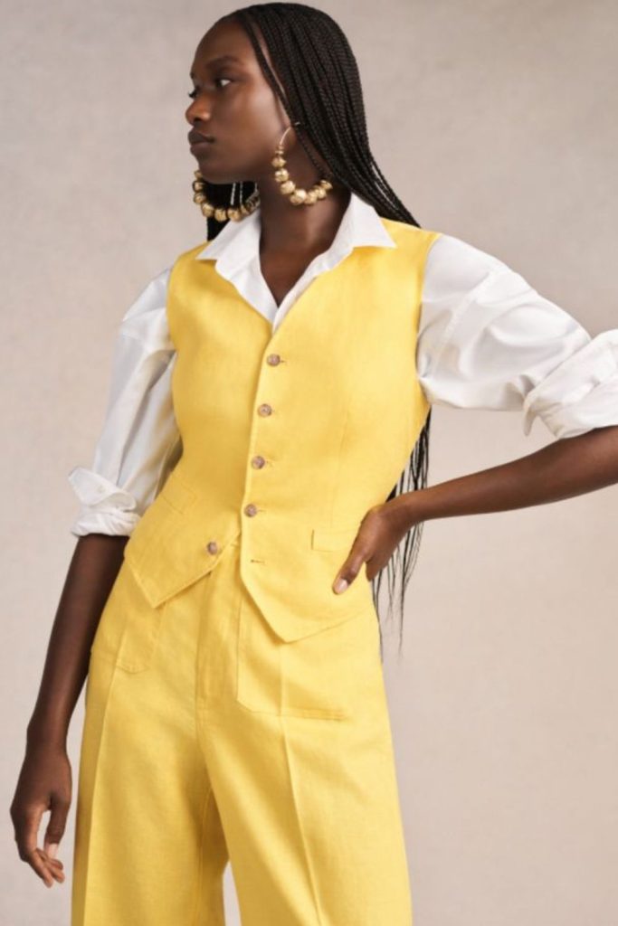 Yellow vest linen cargo pants