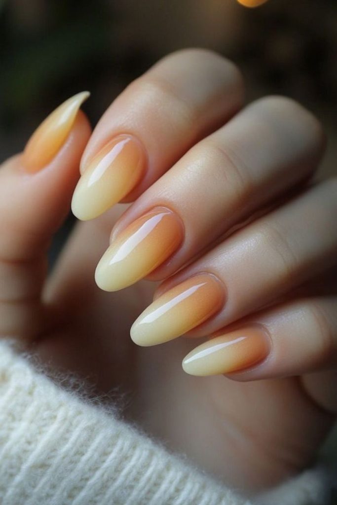Yellow nails with nude background