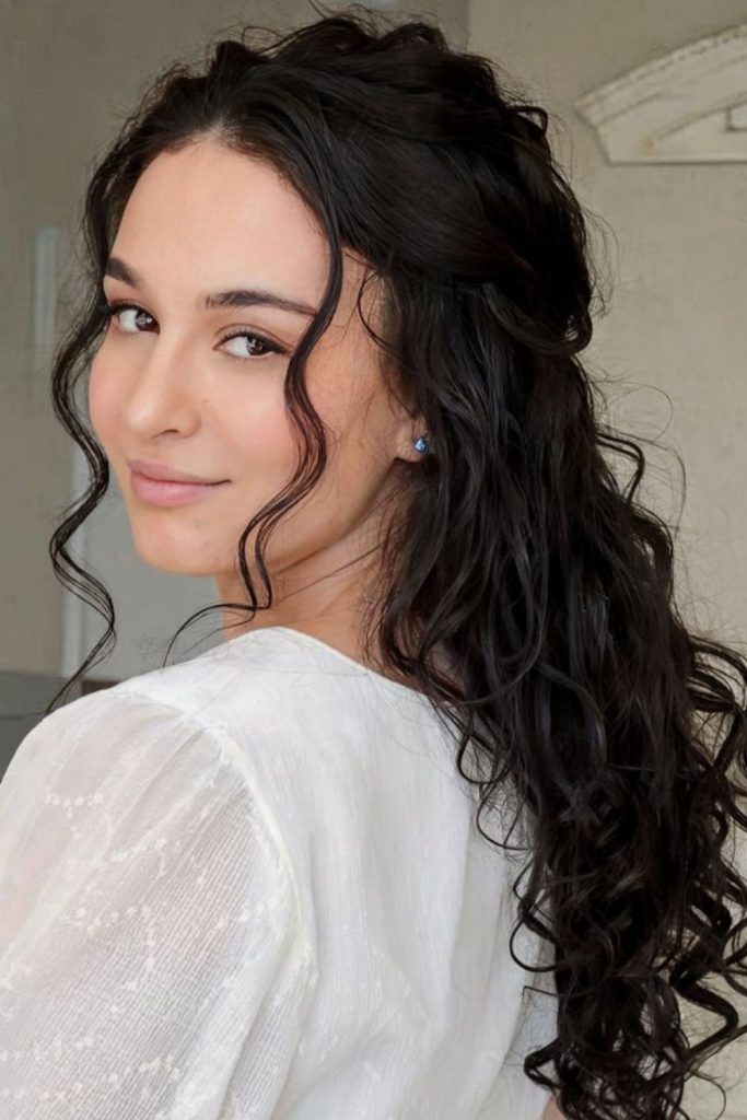 Half-up curly romantic hairstyle