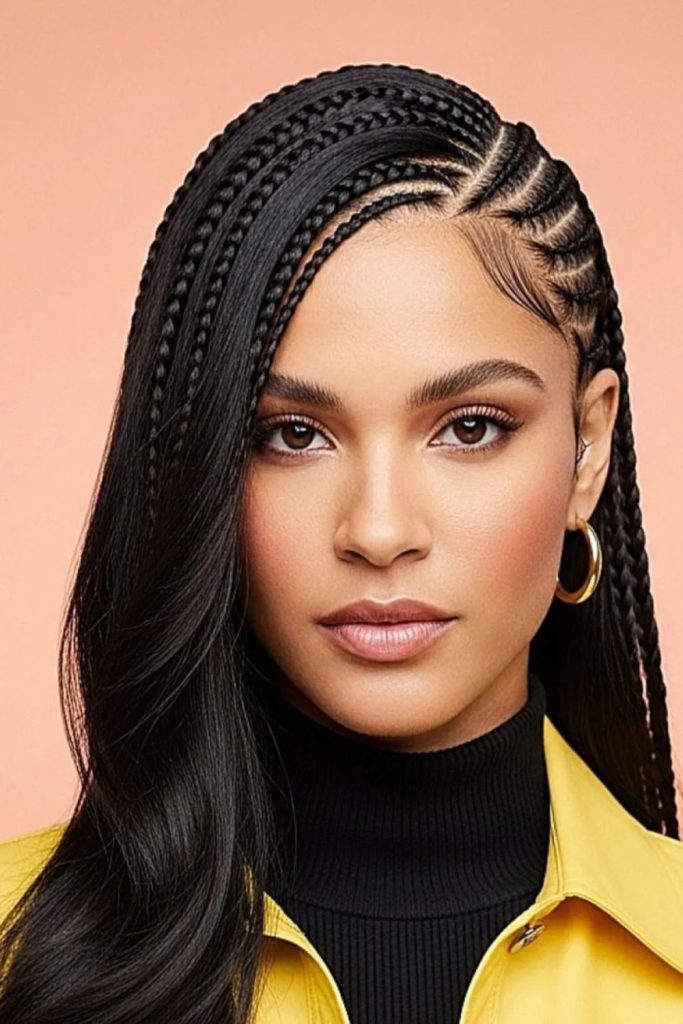 Dark side braids with glossy shine