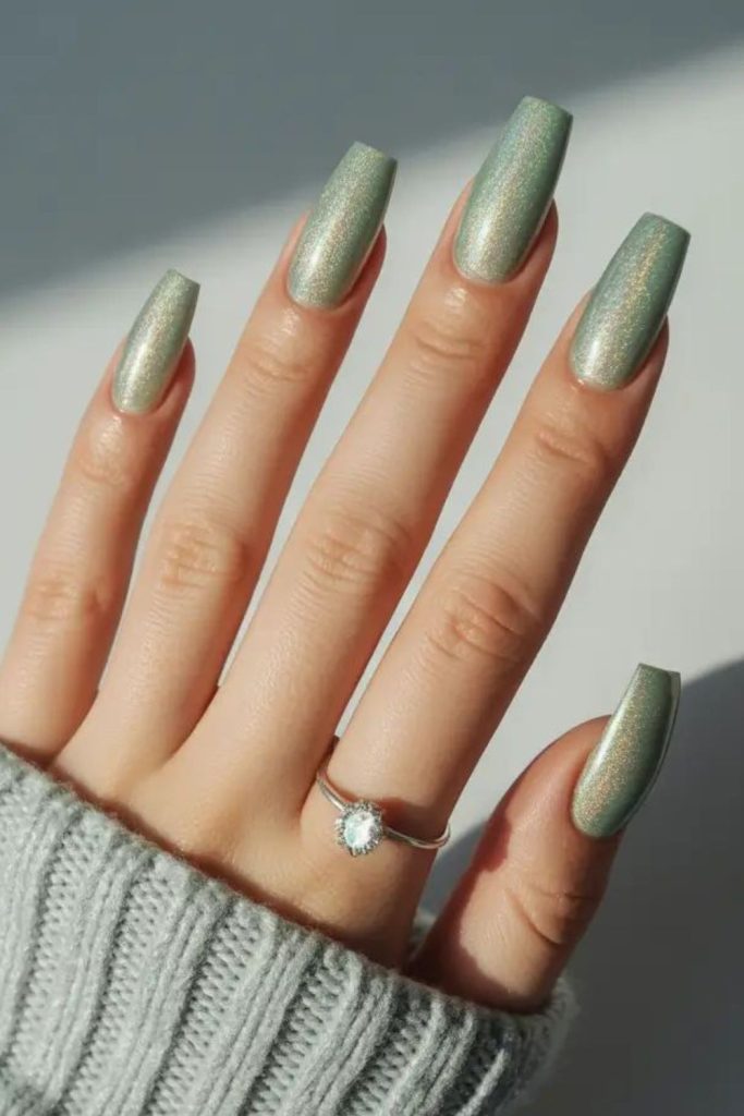 Mint green nails with silver accents