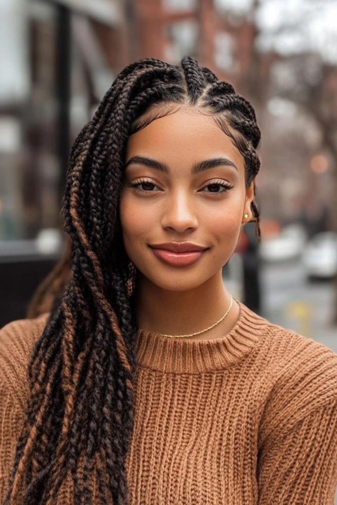 Reddish-brown textured side twists