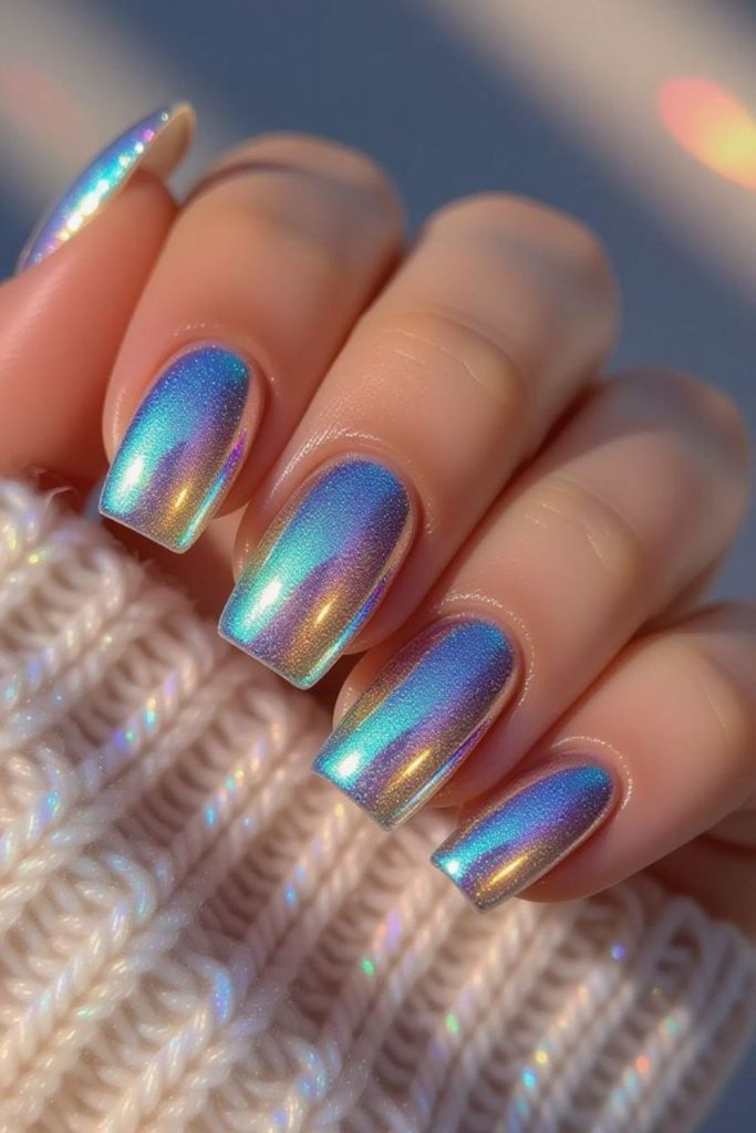 Liquid metallic nails with energetic streaks.
