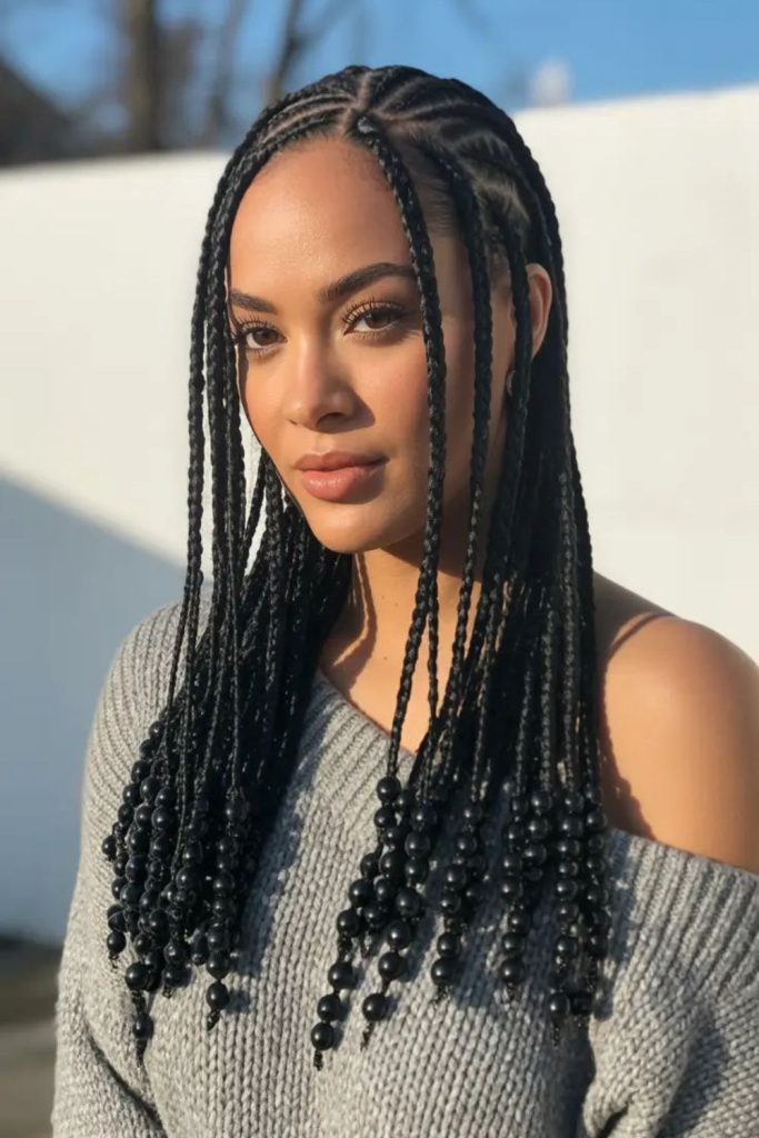 Black braids with silver threads