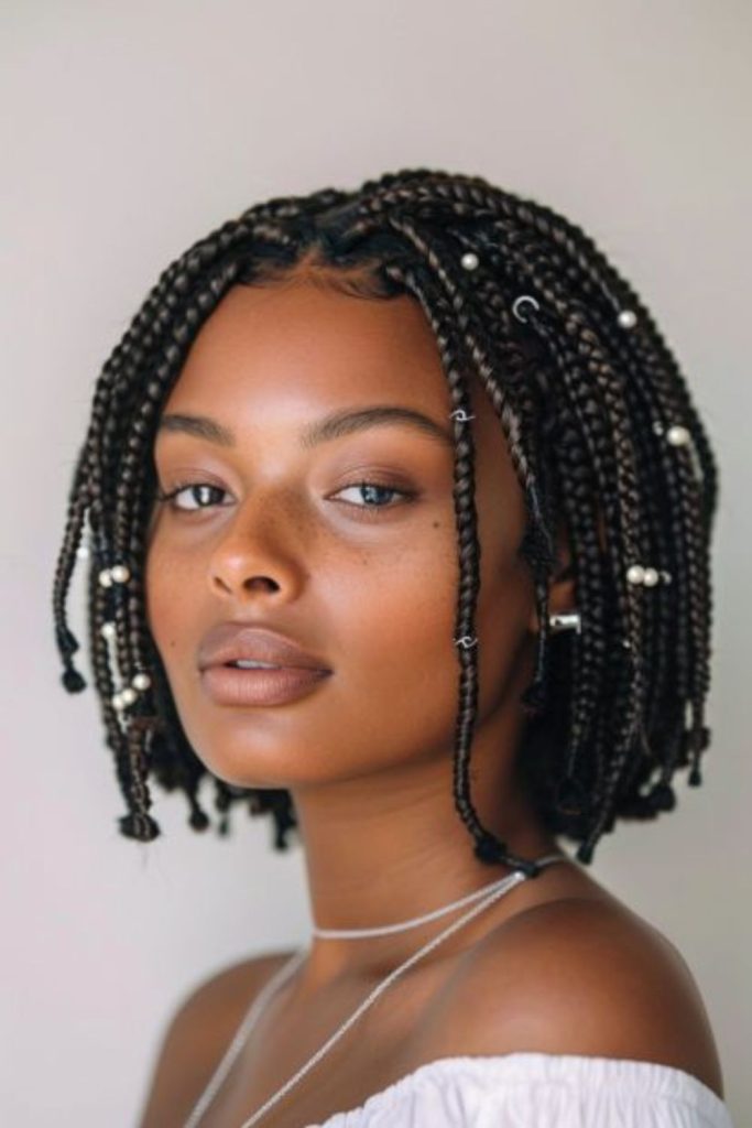 Black braids with pearl highlights