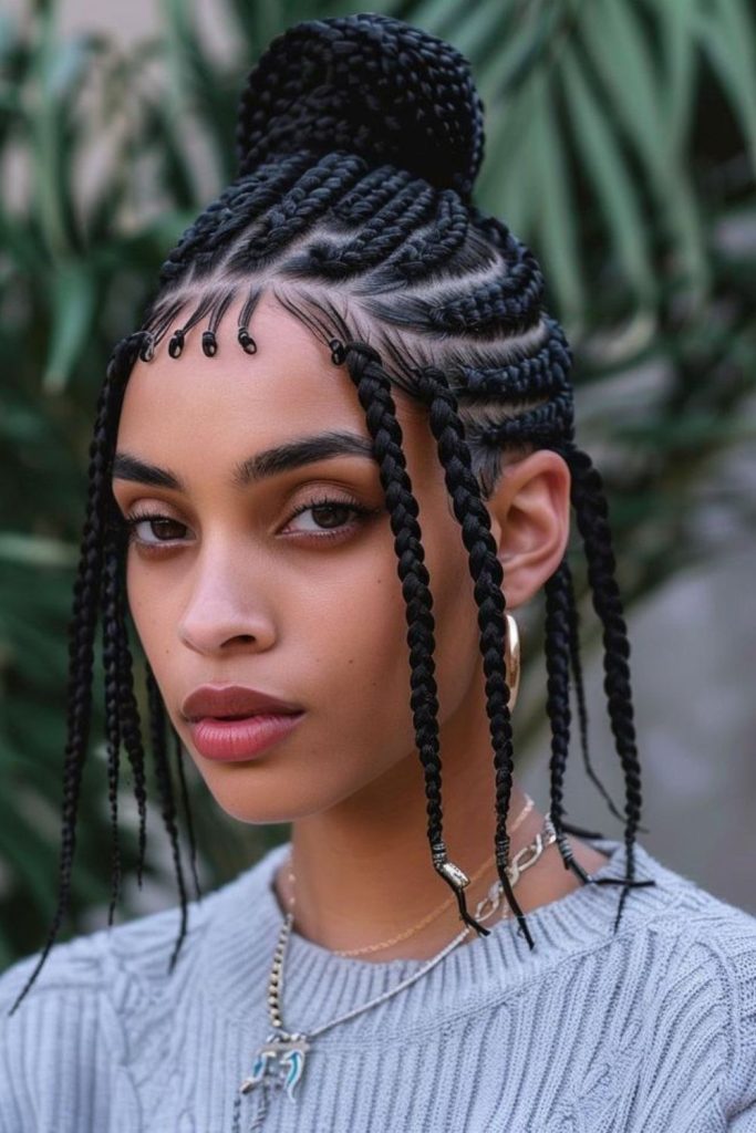 Black braids with silver bead highlights