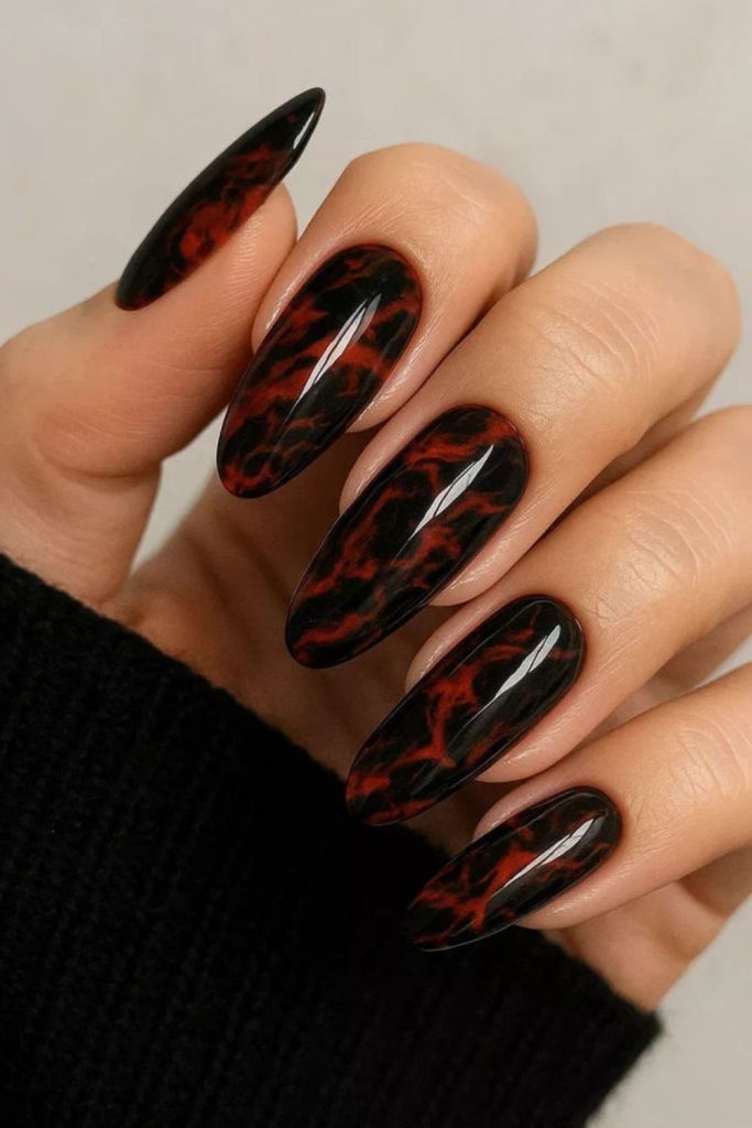 Black nails with red thorn details