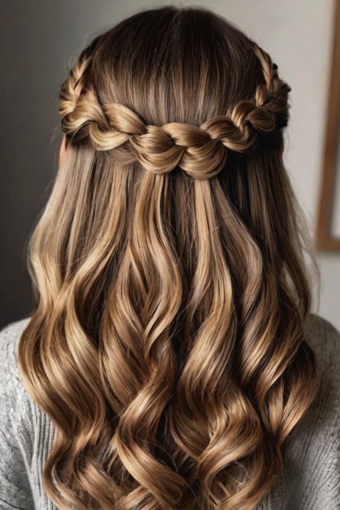 Delicate crown twists framing youthful face