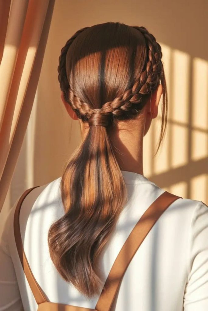 Twin mini braids forming crown halo