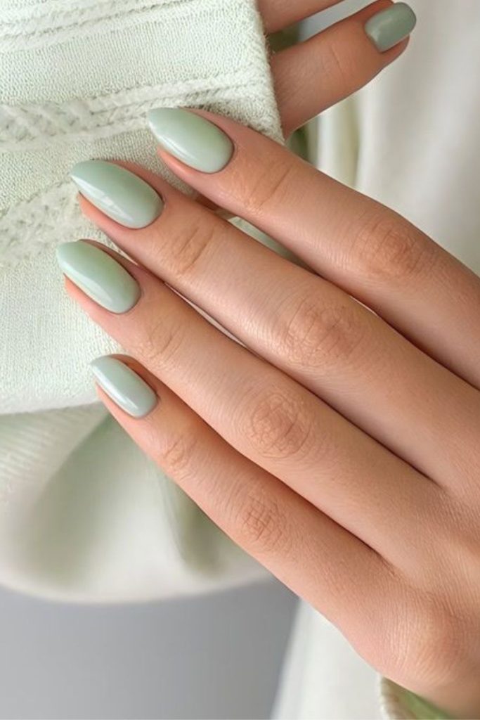 Cool mint satin spring manicure.