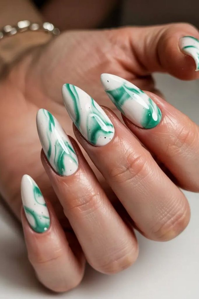 Mint green abstract mosaic nail design
