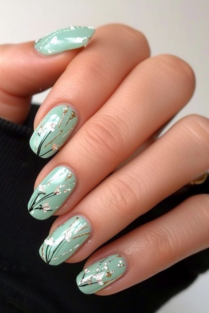 Mint green breezy summer nail design