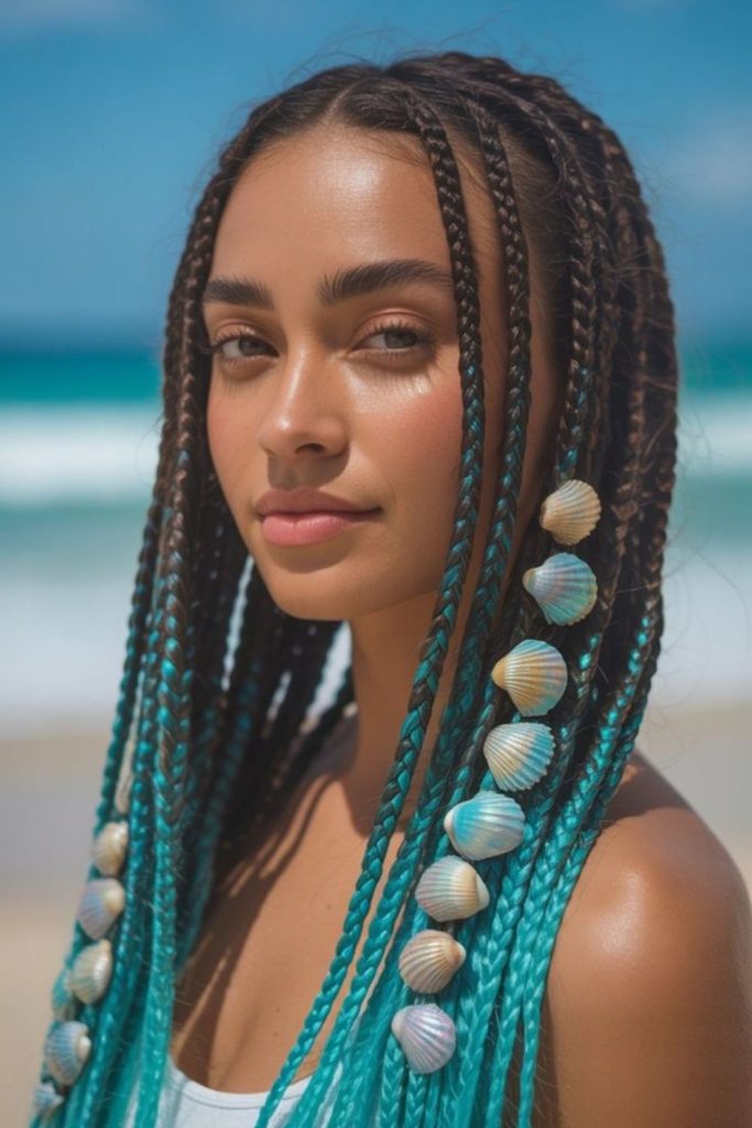 Teal aquatic flowing braided style