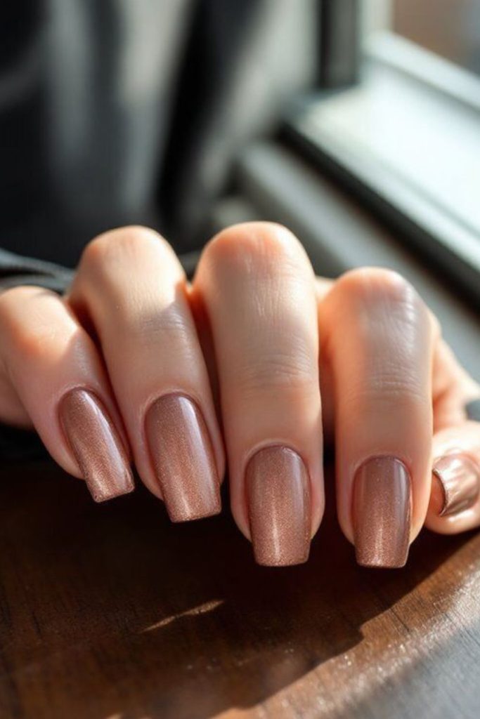 Caramel nails with bronze shimmer tips