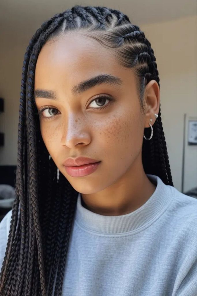 Blue-black wavy  cornrows braids 