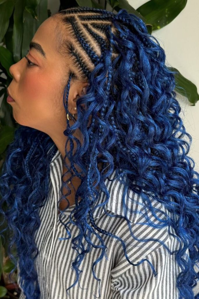 Navy flowing braids with silver accents