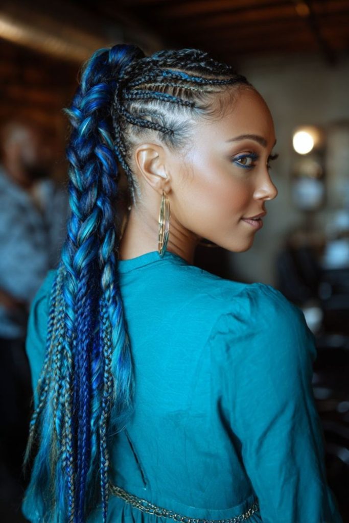 Teal braids with pearlescent accents