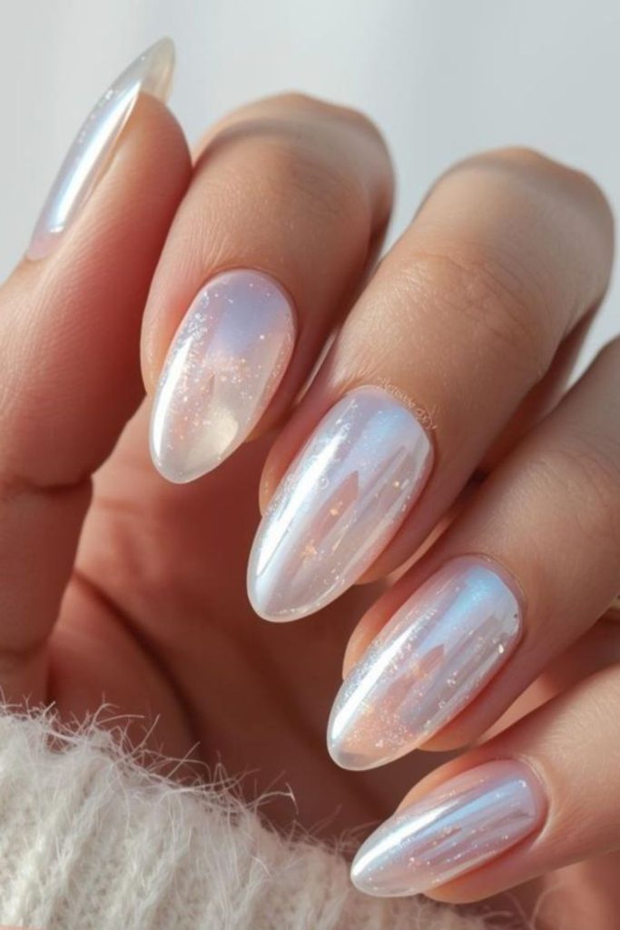 Opalescent nails with silver flecks