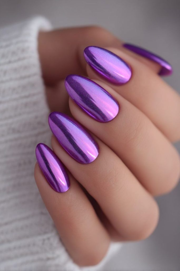 Purple nails with subtle metallic shine