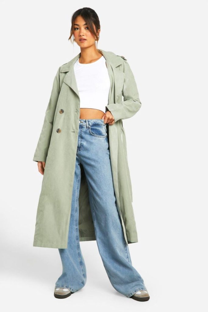 Mint trench coat linen outfit