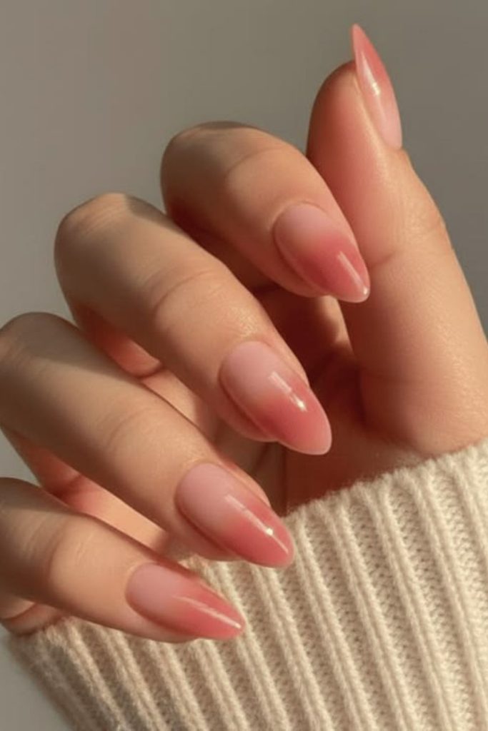 White to blush ombré nails