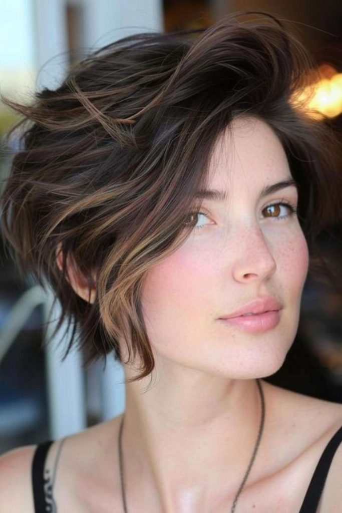 Textured pixie with fluffy crown height.