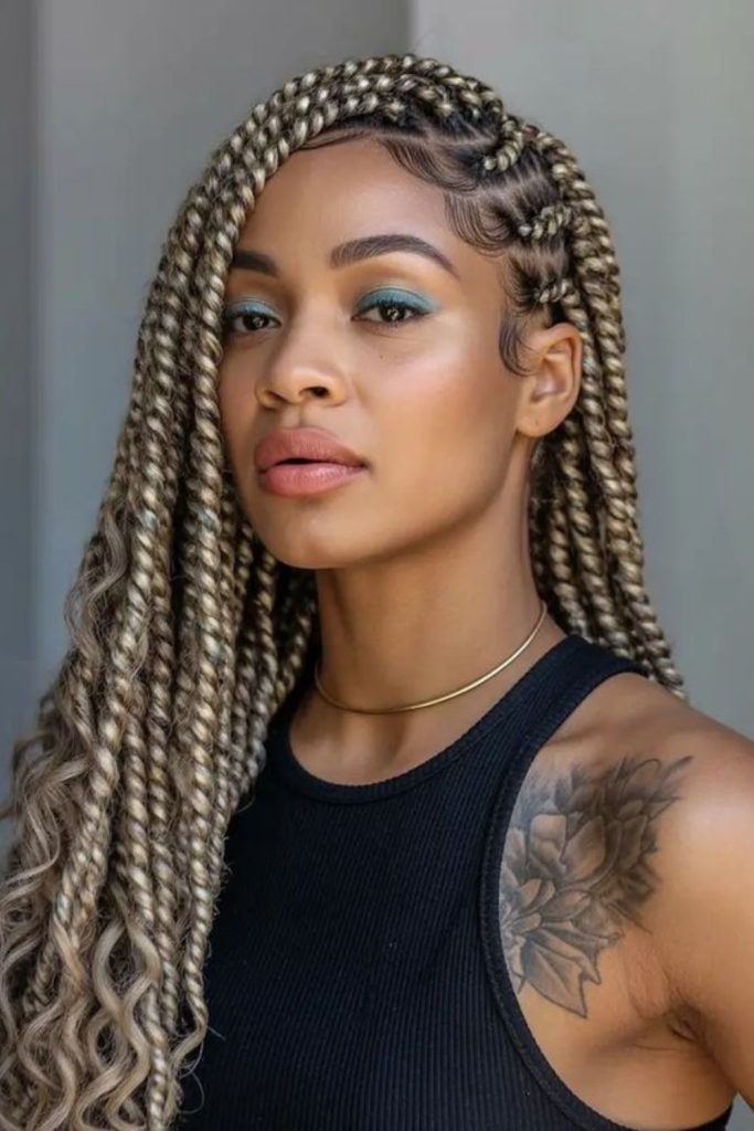 Platinum side twists with loose wisps