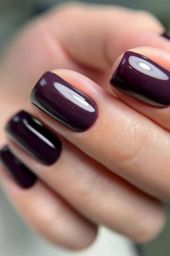 Plum nails, luxurious subtle allure.