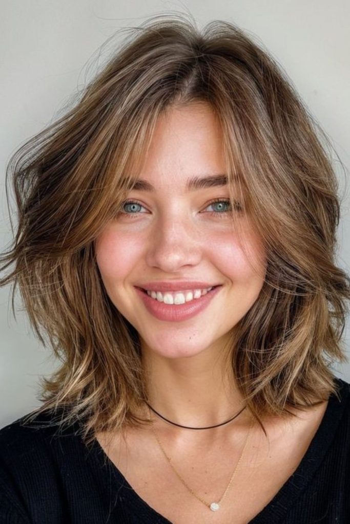 Collar cut with flipped bouncy ends.