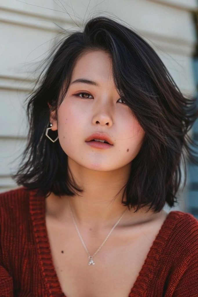 Flicked ends on razor-cut lob