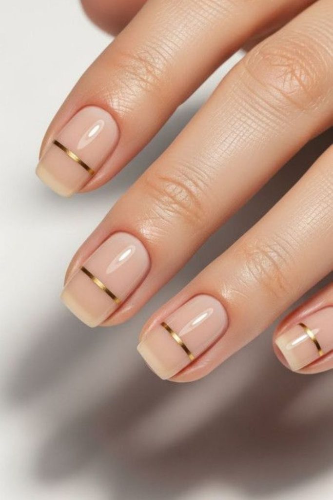 Linen beige nails with gold threads