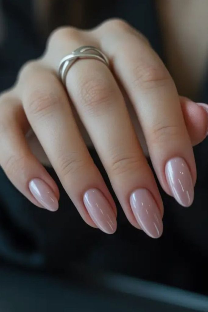 Milky rose pink glossy nails