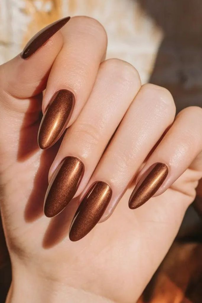 Cognac brown nails with bronze flecks