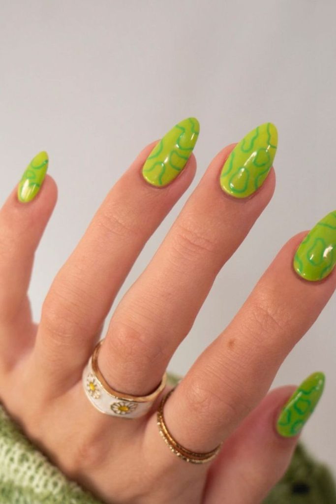 Bright green nails with lime swirls