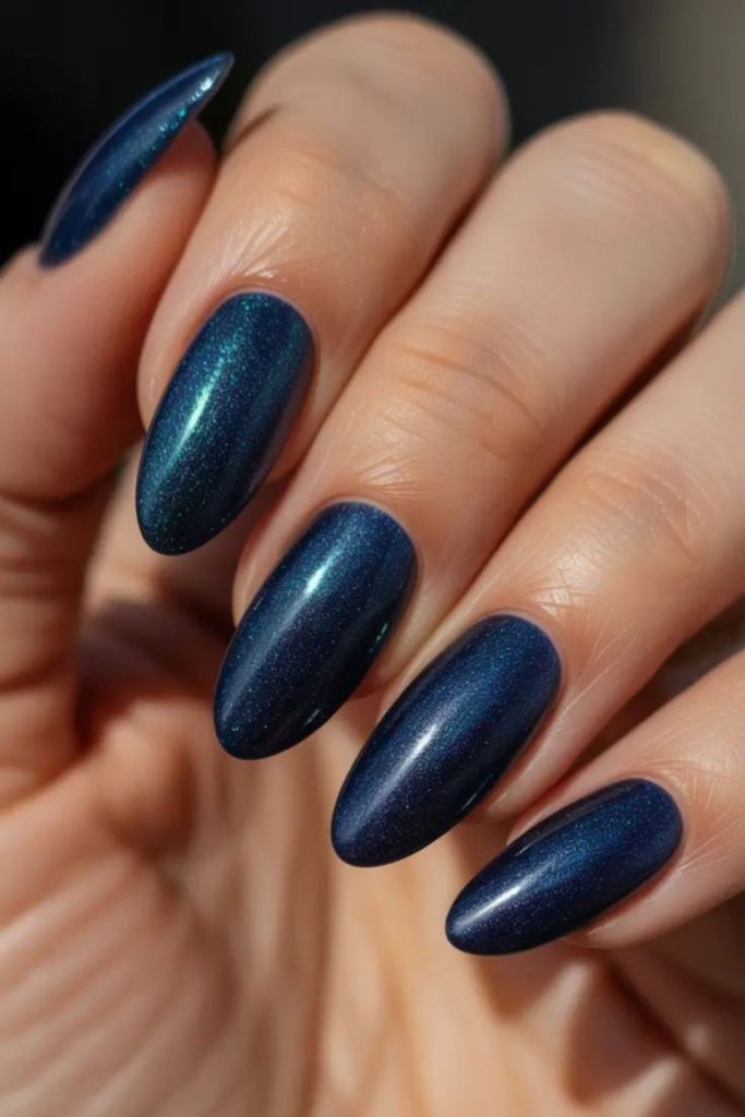 Deep blue nails, twilight elegant shimmer.