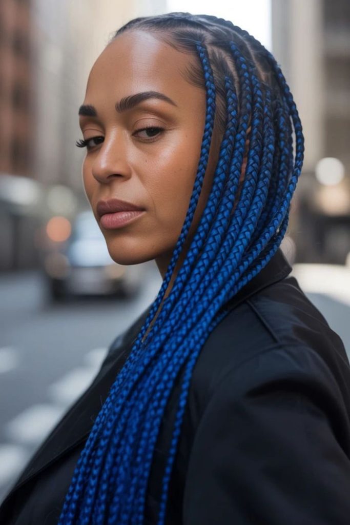 Dark blue side twists flowing