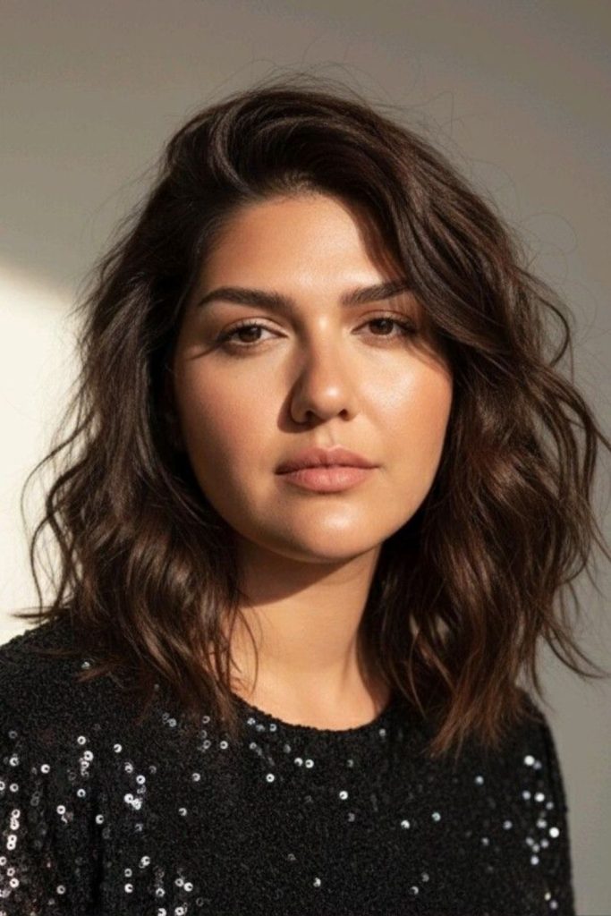 Tousled waves on shoulder-length lob