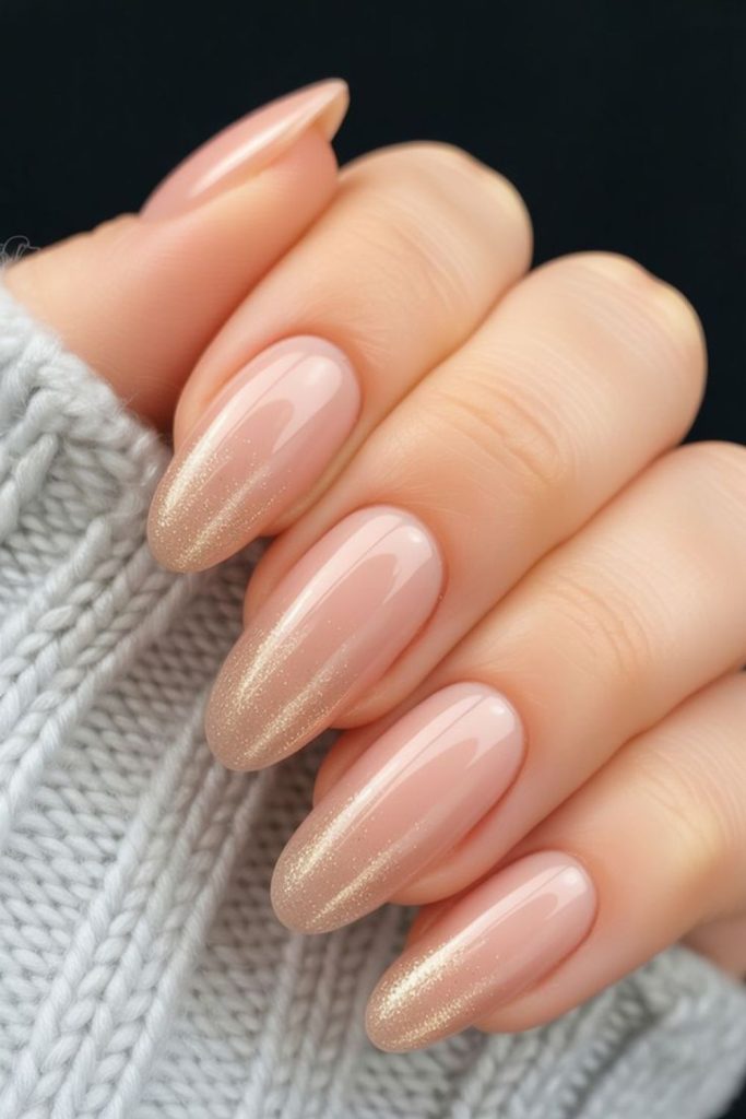 Creamy silk nails with pearlescent flecks