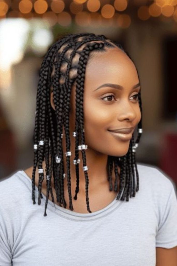 Pale silver-accented short braids
