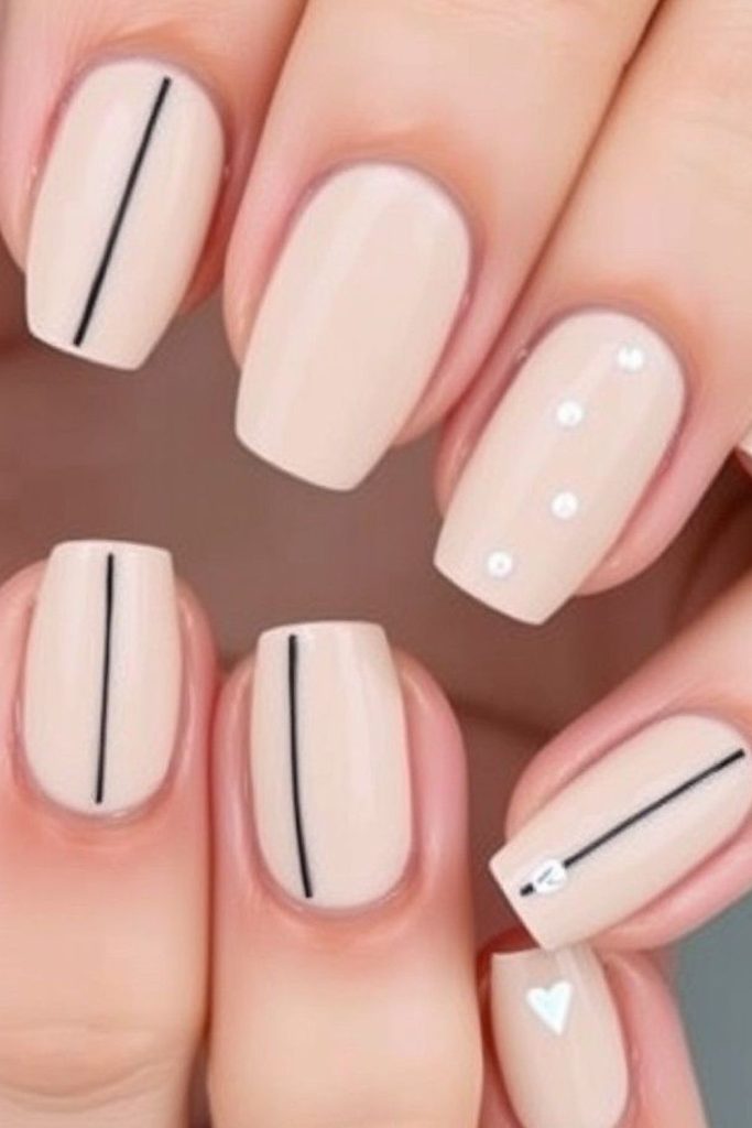 Thin line accent on soft nails