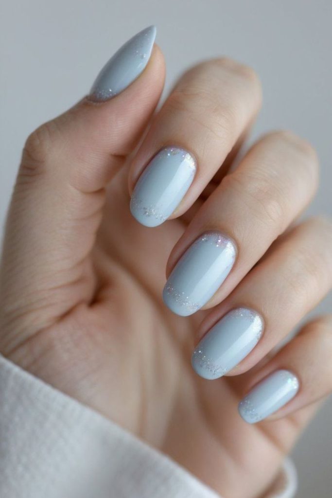 Milky sky blue pastel nails