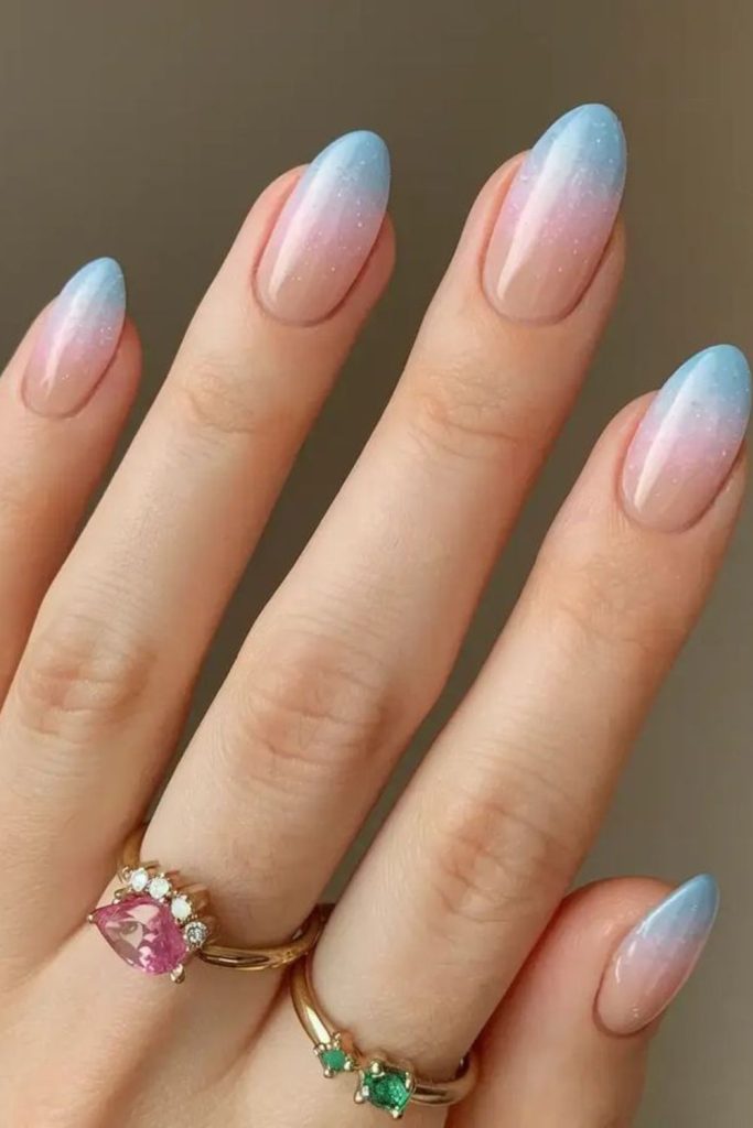 Blue watercolor gradient nails.