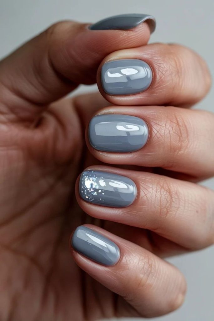 Soft slate gray minimalist nails