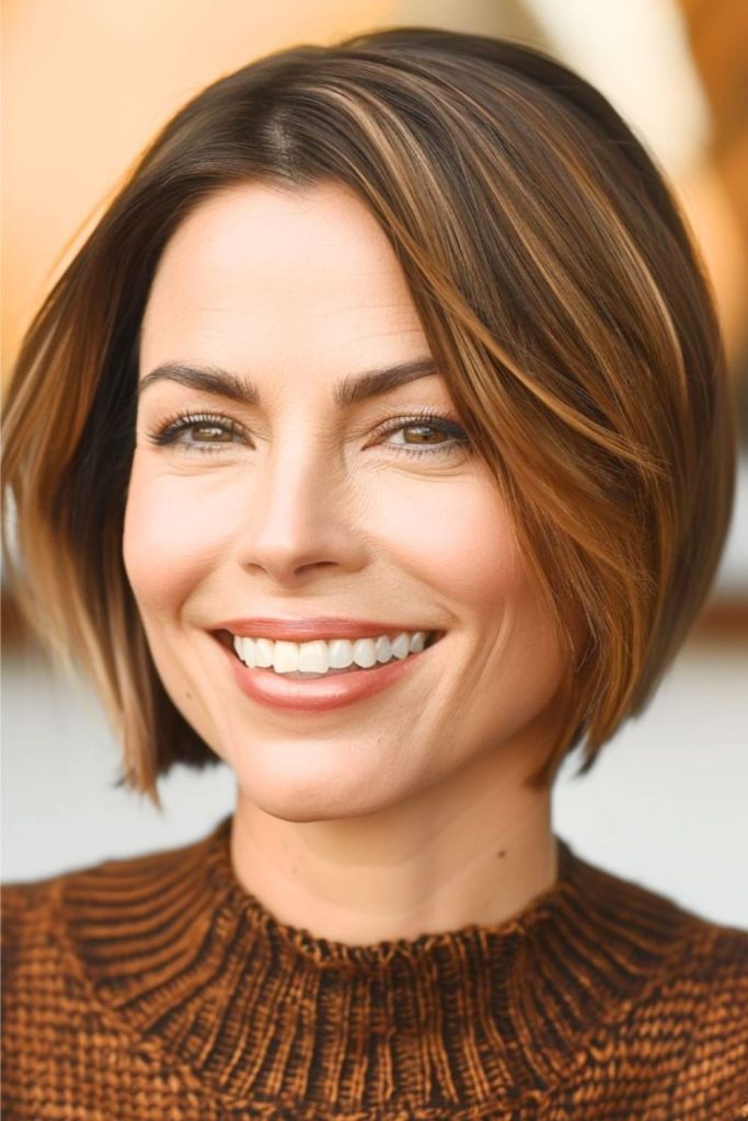 Sliced bob with soft airy bounce.