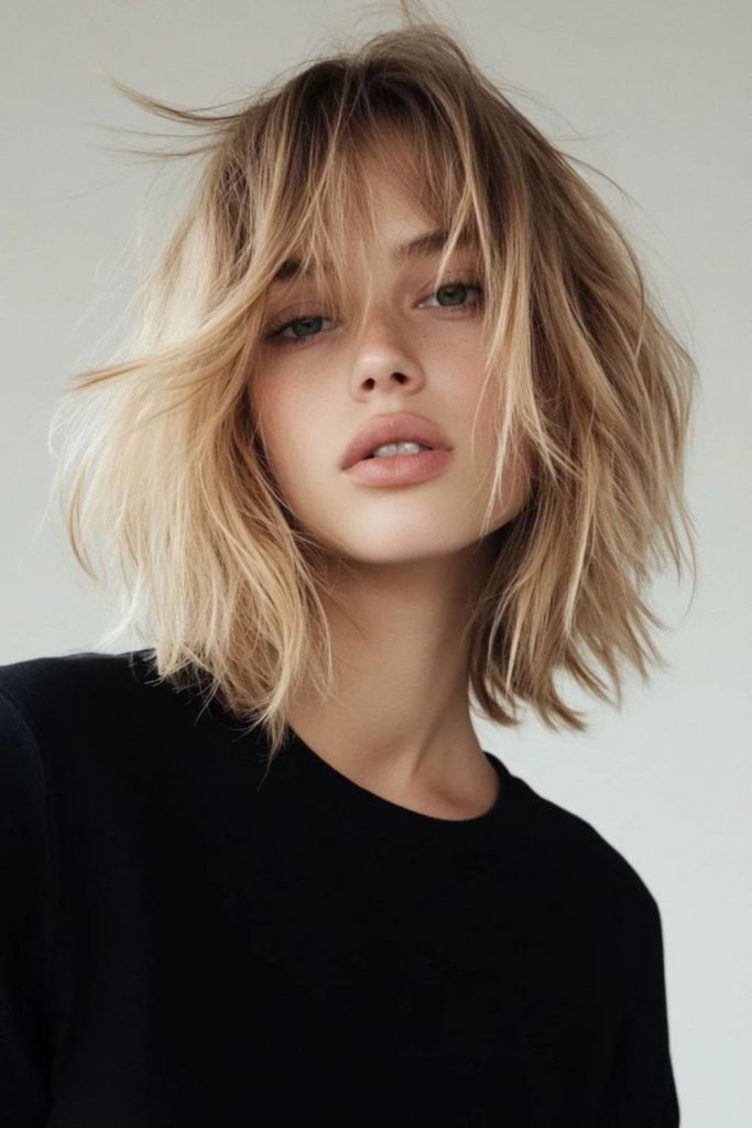 Razor lob with messy airy texture.