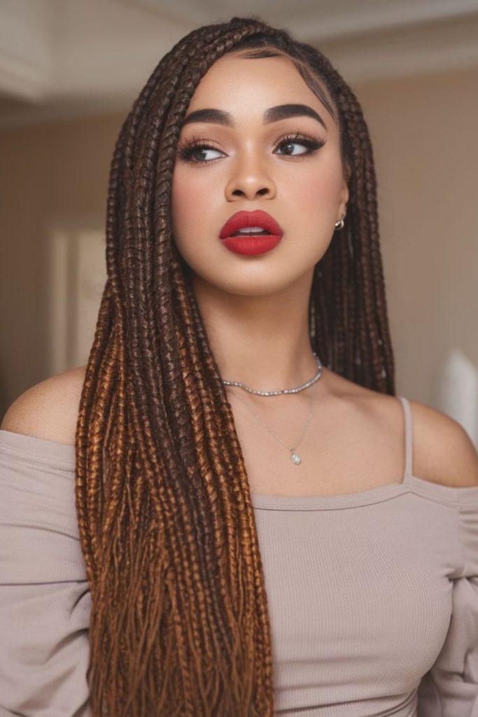 Golden side braids with metallic rings