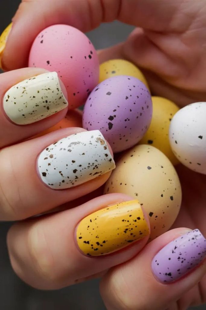 Flecked speckled nails resemble eggshell