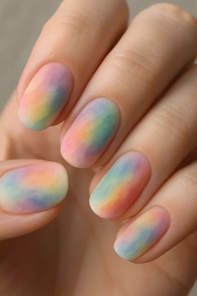 Muted rainbow streak miniature nail art