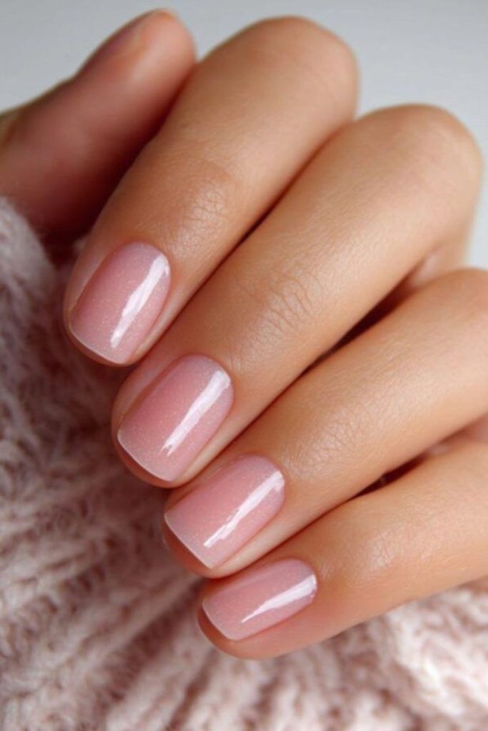 Sheer candy pink glossy nails